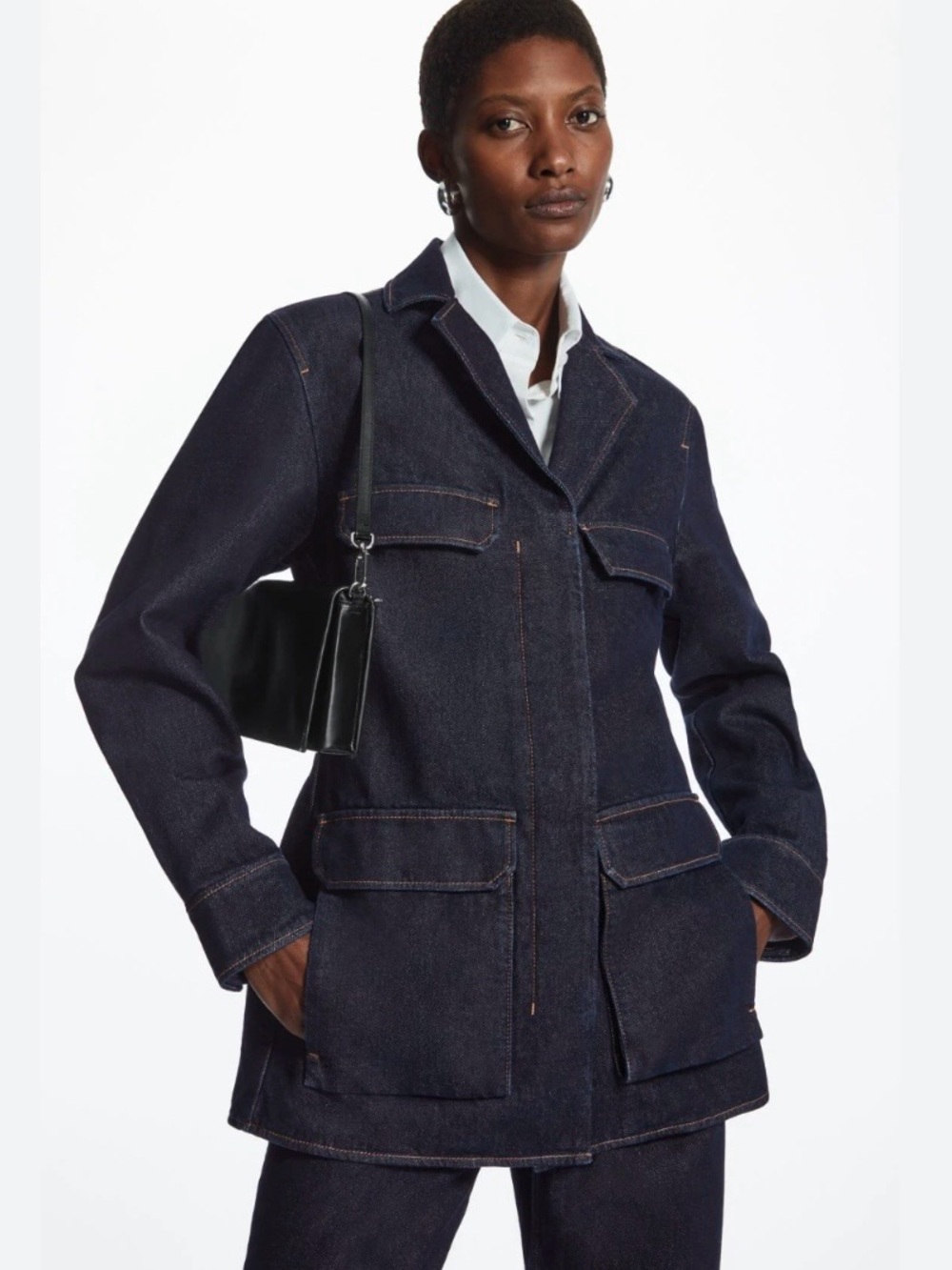 NEW COS Utility Style Denim 100% Cotton Chore Coat Jacket size 2